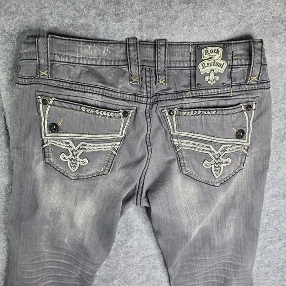 Rock Revival Kleven Relaxed‎ Straight Denim Jeans Mens 36 x 28 Gray